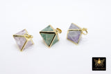 Natural Fluorite Diamond Charms, Gold Hexagon Shape Pendant AG# 2096, Purple Green Pink Clear Quartz Gemstones Small Charms