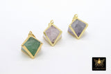 Natural Fluorite Diamond Charms, Gold Hexagon Shape Pendant AG# 2096, Purple Green Pink Clear Quartz Gemstones Small Charms