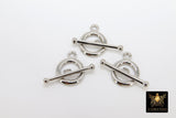 Silver Plated Toggle Clasp Set, Ball End 12 x 16.25 Toggle Ring, 23 mm Ball End T Bar Clasps