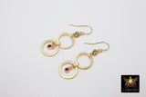 14K Gold Pink Tourmaline Earrings, Iolite Gemstones