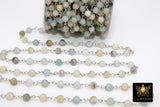 Amazonite Rosary Chain, 6 mm Silver Plated Beaded Chain CH# 356, Wire Wrapped Chains