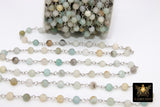 Amazonite Rosary Chain, 6 mm Silver Plated Beaded Chain CH #356, Wire Wrapped Chains