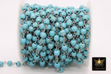 Turquoise Beaded Chain, 6 mm Silver plated Wire Wrapped CH #522, Blue Boho Howlite Chain
