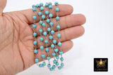 Turquoise Rosary Beaded Chain, 6 mm Silver plated Wire Wrapped CH #522, Blue Boho Howlite Chain