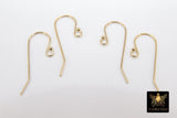 14 K Gold Filled Ear Wire Hooks, Ball End Earring Findings # 2168 , 12.0 x 25.0 mm Fancy Earring Components