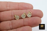 Silver Oxidized CZ Pave Disc Charm, 14 K Gold, 925 Sterling Silver Round Cubic Zirconia Charms # 2142