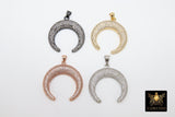 Crescent Moon Charms, #2067, CZ Micro Pave Double Horn Moon Pendant