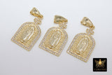 Gold Jesus Virgin Mary Charms, CZ Micro Pave Religious Pendants, Matte Gold Cross #919