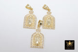 Gold Jesus Virgin Mary Charms, CZ Micro Pave Religious Pendants, Matte Gold Cross #919