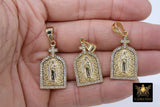 Gold Jesus Virgin Mary Charms, CZ Micro Pave Religious Pendants, Matte Gold Cross #919