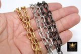 Faceted Gold Link Chain, Paperclip Rectangle Chains CH # 131, Silver Bracelet Large Oval Cable - 1 foot / Black
