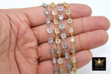 Genuine Cubic Zircon Chains, Square Bezel Chains Silver CH #556, Gold Plated