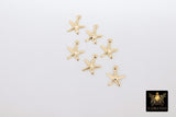 Gold Tiny Star Charms, 2 Pc Jewelry Starfish #2154, Gold Plated 9 mm Small Beach Dangle
