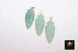 Amazonite Arrowhead Charm, Genuine Amazonite Gold Arrow Tribal Pendants, AG 2602