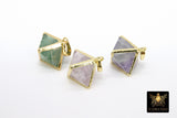 Natural Fluorite Diamond Charms, Gold Hexagon Shape Pendant AG# 2096, Purple Green Pink Clear Quartz Gemstones Small Charms