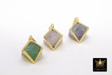 Natural Fluorite Diamond Charms, Gold Hexagon Shape Pendant AG# 2096, Purple Green Pink Clear Quartz Gemstones Small Charms