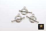 Silver Plated Toggle Clasp Set, Ball End 12 x 16.25 Toggle Ring, 23 mm Ball End T Bar Clasps