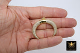 CZ Double Horn Pendant, Crescent Moon Charms #719, Gold Pave Cubic Zirconia