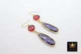 14 K Gold Amethyst Earrings, Citrine, Iolite Teardrop Gemstones February Birthstone Dangle Ear Wire Hooks