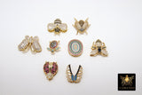 CZ Micro Pave Gold Bee Slider Charms, Turtle or Butterfly Slider Bracelet, Ladybug Slide 10 mm