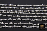 Silver Beaded Rosary Chain, Chain for Jewelry Necklace CH #225, Matte Metal Beads Satellite Boho Choker