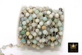 Amazonite Chain, 6 mm Silver Plated Beaded Chain CH# 356, Wire Wrapped Chains