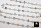 Amazonite Chain, 6 mm Silver Plated Beaded Chain CH# 356, Wire Wrapped Chains