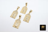 Gold Jesus Virgin Mary Charms, CZ Micro Pave Religious Pendants, Matte Gold Cross Steeple #921