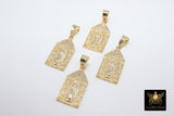 Gold Jesus Virgin Mary Charms, CZ Micro Pave Pendants, Matte Gold Cross Steeple #921