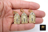 Gold Jesus Virgin Mary Charms, CZ Micro Pave Religious Pendants, Matte Gold Cross Steeple #921