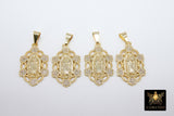 Gold Jesus Virgin Mary Charms, CZ Micro Pave Pendant #920, Gold Madonna Oval