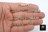 CZ Pave Tiny Dog Tags, Gold Word Charms, Inspirational Dog Tags