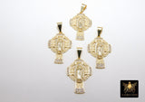 Gold Jesus Virgin Mary Cross Pendants, CZ Pave Cross Charms, Religious Jewelry Crucifix