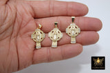 Gold Jesus Virgin Mary Cross Pendants, CZ Pave Cross Charms, Religious Jewelry Crucifix