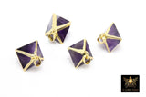 Natural Amethyst Diamond Charms, Gold Hexagon Shape Pendant #2366, Fluorite Quartz Gemstones