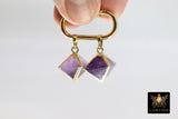 Natural Amethyst Diamond Charms, Gold Hexagon Shape Pendant #2096, Fluorite Quartz Gemstones