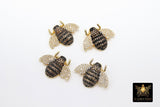 CZ Micro Pave Bee Charms, Bumble Gold Bee Charms, 16 x 21 mm Small Black Honey Bee #925