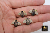 CZ Micro Pave Bee Charms, Bumble Gold Bee Charms, 16 x 21 mm Small Black Honey Bee #925