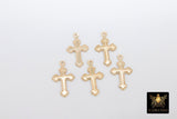 14 K Gold Filled Cross Charms, Pattern Textured Edge #2343, New Orleans Fleur De Leis Cross