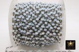 White Opal Chain, 4 mm Black Wire Wrapped CH #315, Beaded Chain Opalite