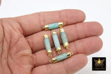 Amazonite Bar Connector, Genuine Gemstone Gold Bar Links #759, Aqua Blue Stone Pendants