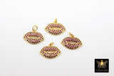 Red Lips Charms, CZ Micro Pave Kiss Charms, Gold Tiny Lips in Red Fuchsia Cubic Zirconia