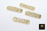 Love Words Connectors, CZ Micro Pave 2 Hole Gold Rectangle Oblong Bar Pendants, Inspirational Tags 10 x 36 mm #508