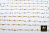 Amethyst Rosary Chain, Genuine Faceted 3 mm Diamond Cut Beads CH# 310, Gold Wire Wrapped Purple Beads
