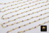 Amethyst Chain, Genuine Faceted 3 mm Diamond Cut Beads CH# 310, Gold Wire Wrapped Purple Beads