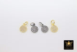 Silver Oxidized CZ Pave Disc Charm, 14 K Gold, 925 Sterling Silver Round Cubic Zirconia Charms #2142