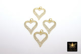 Cubic Zirconia Heart Charms, Gold CZ Micro Pave Heart Shaped Pendants for Sweetheart Bracelet, #719 Necklace Jewelry