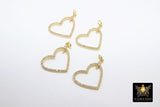 CZ Pave Heart Charms, Gold Cubic Zirconia Micro Pave Heart Shaped Pendants #720, Bracelets