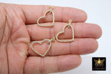 CZ Pave Heart Charms, Gold Cubic Zirconia Micro Pave Heart Shaped Pendants #720, Bracelets - 1 Piece