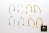 14 K Gold Filled Ear Wire Hooks, 925 Sterling Silver V Wire Earring Findings #2166, 22 mm Long Earring Hooks